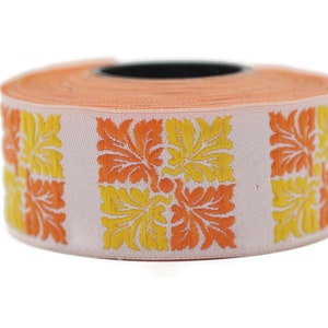 25 mm Orange & Yellow Square Ribbons (0.98 inches), Geometric trim, jacquard trims, craft supplies, vintage trim, jacquard ribbons, 25705