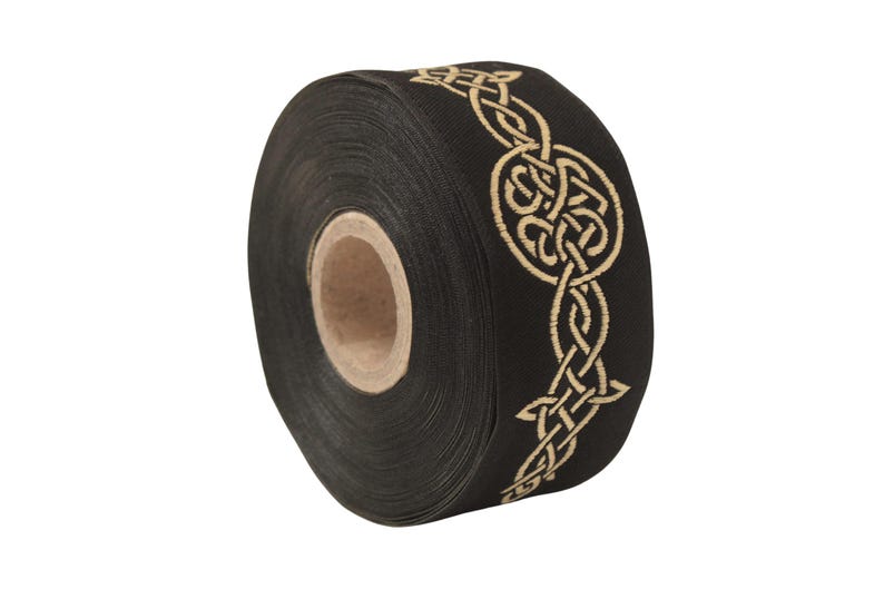 Celtic Rope Ribbon 35 Mm Black and Gold Endless Celtic Knot Trim 1.37