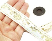 25 mm Cream Golden Floral ribbon (0.98 inches), Jacquard trim, Sewing, Jacquard ribbon, Trim, Golden ribbon, embroidered rose ribbon