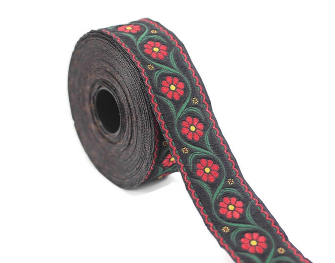 22 mm Red Floral Embroidered ribbon 0.86 inches Vintage | Etsy