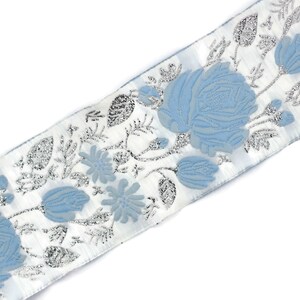 50 Mm Blue / White Floral Jacquard Trim 1.96 Inches Vintage Ribbon ...