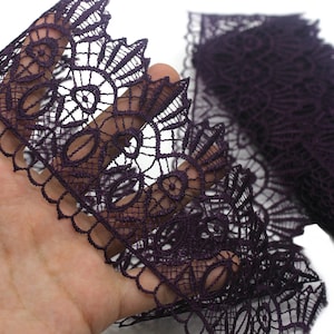 80mm 8 Meters Dark Purple Floral Guipure Lace Trim | 3.14 Inches Wide | Floral Lace Trim | Bridal Lace | Purple Lace | Guipure Lace TRM81