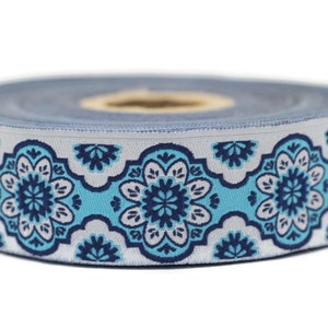 25 mm Blue Floral ribbon, Jacquard ribbon, 0.98inch, Decorative ribbon, Craft Ribbon, Jacquard trim, costume ribbon, sewing trim, 25707