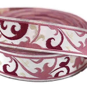 22 mm Pink Jacquard Trims 0.86 inches, Spring Style Jacquard trim, Jacquard ribbons, Spring Embroidered ribbons, Home Decor supply