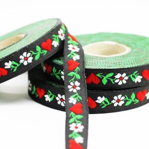 12 mm Black&White Heart Jacquard ribbons (0.47 inches), decorative trim, Floral Ribbon, Sewing trim - woven trim - embroidered ribbon