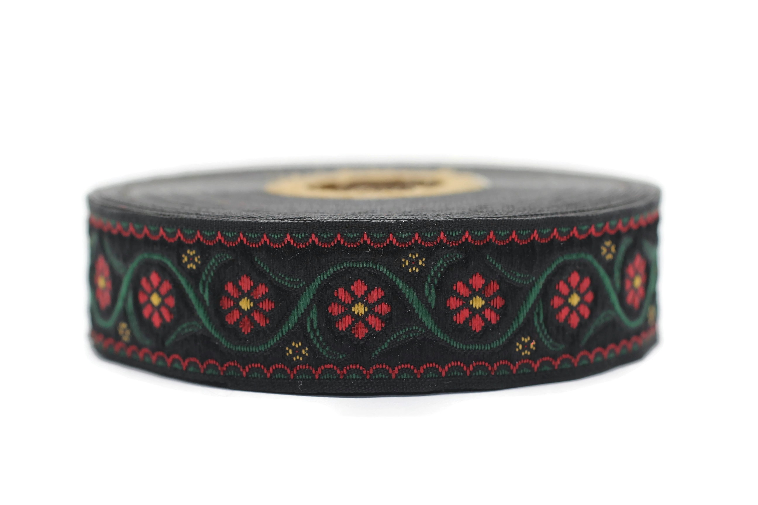 22 Mm Red Floral Embroidered Ribbon (0.86 Inches), Vintage