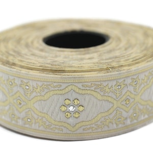 25 mm Andalusia Yellow Jacquard ribbon, (0.98 inches), trim by the yard, Embroidered ribbon, Sewing trim, Scroll Jacquard trim, 25800