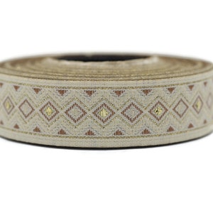 15 mm Beige&Brown Triangle Motive Jacquard ribbon, (0.59 inches), jacquard ribbon, triangle ribbon, french ribbon, Jacquard trim, 15810