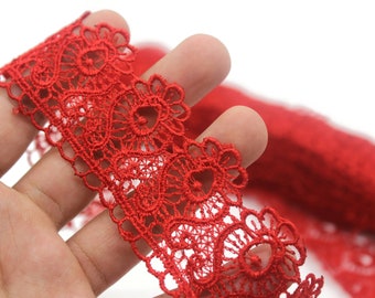 40 mm 8 Meters Red Guipure Lace Trim | 1.57 Inches Wide | Floral Lace Trim | Bridal Lace | Red Lace | Guipure Lace TRM40