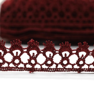 8.74 Yards Claret Red Anatolia Key Bridal Guipure Lace Trim | 0.68 Inches Wide Lace Trim | Bridal Lace | French Guipure | Lace Fabric TRM017