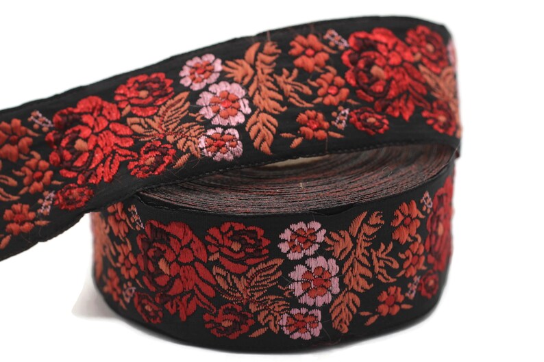 35 Mm Red/black Floral Embroidered Ribbon 1.37 Inches - Etsy