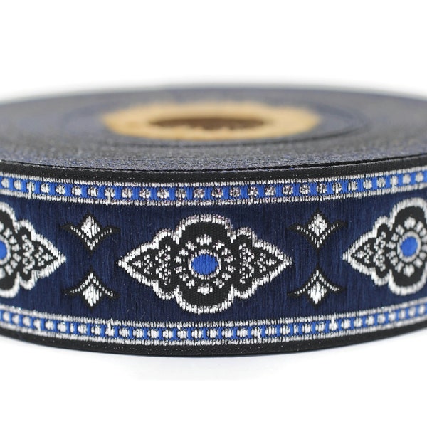 25 mm Navy Blue Renaissance Motive ribbon (0.98 inches), european ribbon, dog colar ribbons, Sewing, Jacquard ribbon, Trim, 25905