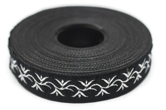 16 mm Schwarz / Silber Efeu Jacquard Band, (62 mm), Besatz Meterware,  Besticktes Band, Nhborte, 16073 - Etsy sterreich