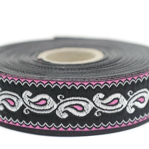 25 mm Pink Tulip Motive trim (0.98 inches),  tulip ribbon,  jacquard ribbons, fabric ribbon, vintage trim, 25911