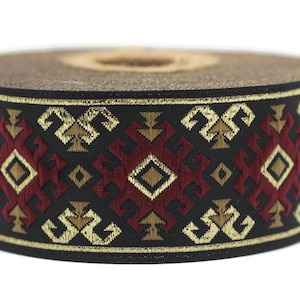 35 mm Snowy metallic Red/Gold jacquard ribbons 1.37 inches, Snowy embroidered trim, woven trim, Costume Trim Tape, Home Decor Webband 35953