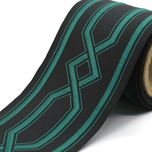 Black&Green 100 mm Embroidered Ribbons (3.93 inch), Jacquard Trims, Sewing Trim, drapery trim, Jacquard Ribbons, trim for drapery, 178 V10