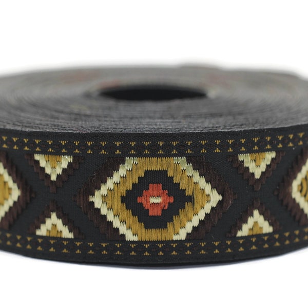 25 mm Dark Brown Jacquard trim (0.98 inches), vintage Ribbon, Decorative Craft Ribbon, Sewing Trim, Jacquard ribbon, 25952