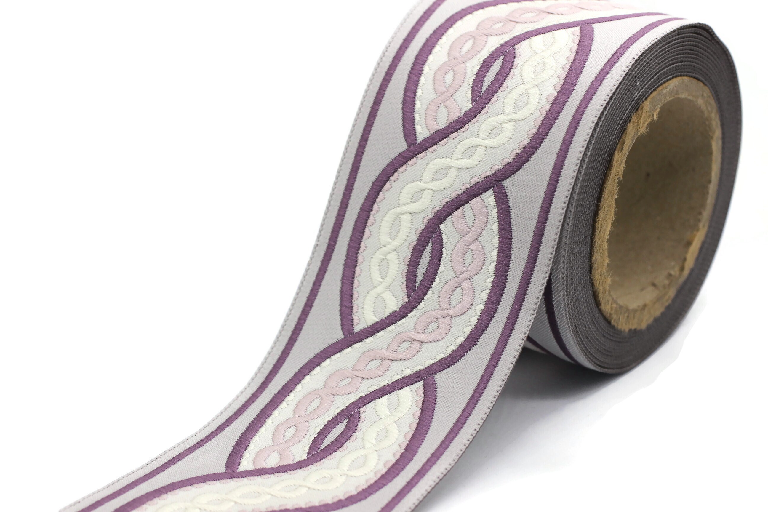 Rubans spirales Puprle 68 mm (2,67 pouces), finitions jacquard, bordure pour couture, bordure de tenture, bordures de rideaux, rubans jacquard, bordur