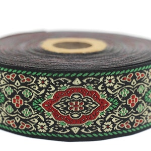 35 mm Green Medieval Motive Woven Border (1.37 inches), jacquard ribbon, Embroidered ribbon, Sewing trim, Scroll Jacquard trim, 35589