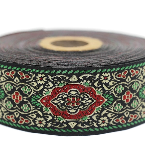 35 mm Green Medieval Motive Woven Border (1.37 inches), jacquard ribbon, Embroidered ribbon, Sewing trim, Scroll Jacquard trim, 35589