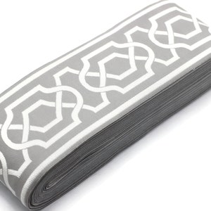 3.9&quot; Geometric Gray Jacquard Ribbon for Drapes, 16 Yards in one Continuous Sewing Trim, Curtains, Drapery Banding, Drapery Trim Tape 173 V5