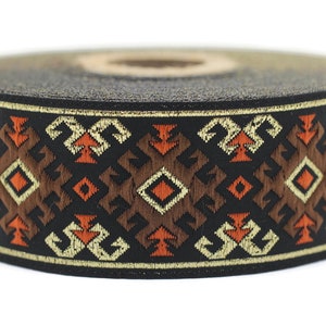 35 mm Snowy metallic Brown/Gold jacquard ribbons 1.37 inches, Snowy embroidered trim,  woven trim, woven jacquard trim, woven border, 35953