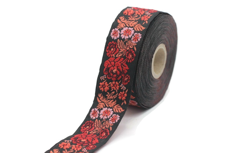 35 Mm Red/black Floral Embroidered Ribbon 1.37 Inches - Etsy