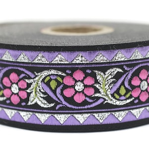 35 mm Bavarian spring time floral Purple Jacquard trim (1.37 inches), floral ribbon,  Tapes, Band, Jacquard ribbon, Ruban, Ribbons, 35904