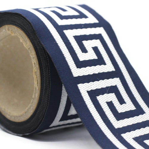68 Mm Dark Blue Greek Key Ribbon Trim 2.67 Inch Jacquard Etsy