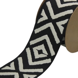 2.7&quot; Embroidery Curtain Trim, Black and Cream Jacquard Ribbon for Curtains, Drapery Banding, Drapery Trim Tape, Woven Border 207 V7