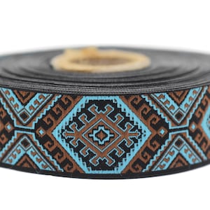 Nastro per tende blu marrone da 25 mm, nastro jacquard da 0,98 pollici, nastro decorativo, nastro artigianale, rifinitura jacquard, nastro per costumi, rifinitura per cucire 25708