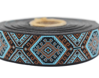 25mm Blue Brown Curtian ribbon, 0.98 inch Jacquard ribbon, Decorative ribbon, Craft Ribbon, Jacquard trim, costume ribbon, sewing trim 25708