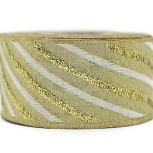 35 mm Gold/White Jacquard ribbons 1.37 inches, Wavy Jacquard trim, Sewing trim, Jacquard ribbons, woven ribbons, dog collars, 35340