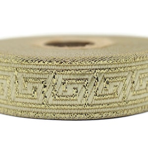 22 mm Golden Jacquard ribbons 0.86 inches, Greek key Jacquard trim, Sewing trim, Jacquard ribbons, woven ribbons, dog collars, 22062
