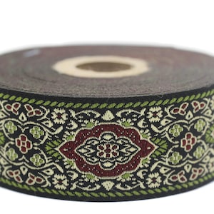 35 mm Light Green Medieval Motive Woven Border (1.37 inches), jacquard ribbon, Embroidered ribbon, Sewing trim, Scroll Jacquard trim, 35589