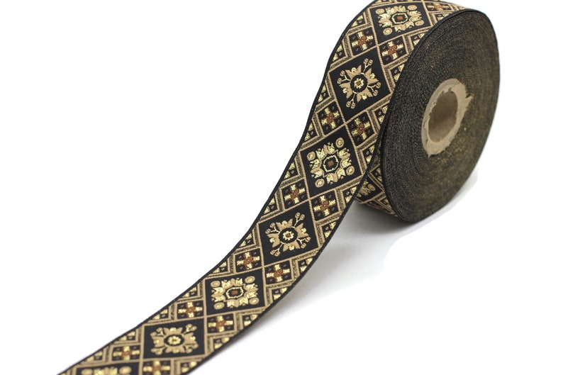 35 Mm Golden Geometric Ribbon, (1.37 Inches, Geometric Trim, Jacquard ...
