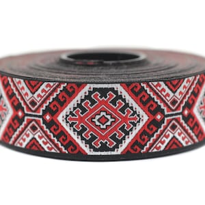 25mm Red/Black embroidered ribbon, Jacquard ribbon, 0.98, Decorative ribbon, Craft Ribbon, Jacquard trim, costume ribbon, sewing trim, 25708