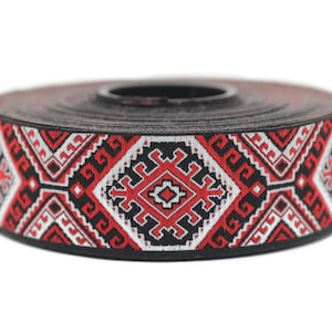 25 mm Red Black Curtian ribbon, Jacquard ribbon, 0.98 inches, Decorative ribbon, Craft Ribbon, Jacquard trim, sewing trim, 25708
