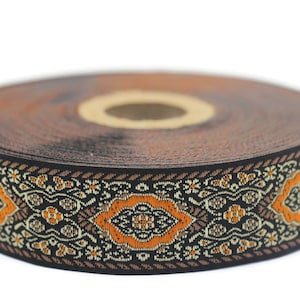 25 mm orange Medieval Motive Woven Border (0.98 inches), jacquard ribbon, Embroidered ribbon, Sewing trim, Scroll Jacquard trim, 25589