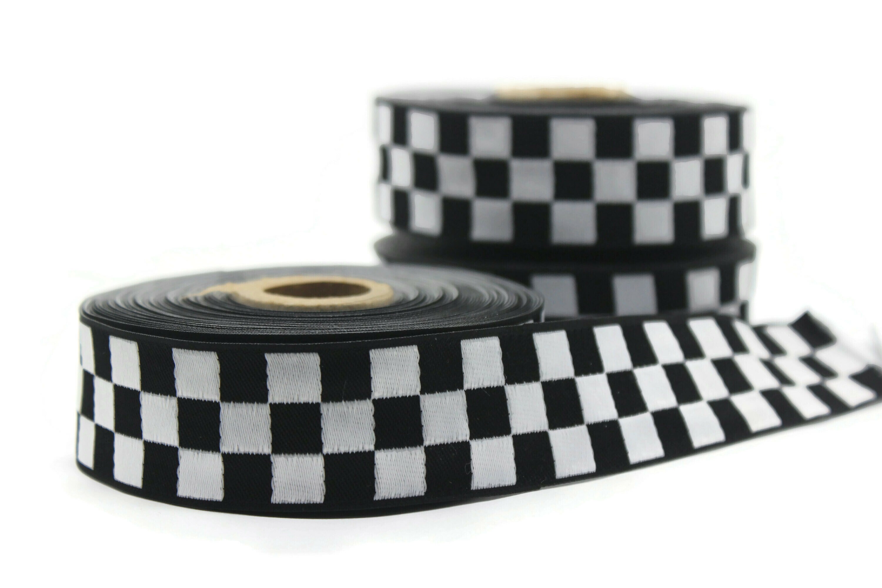 Black White Checkered 7/8 Race Car Printed Grosgrain Ribbon, Car