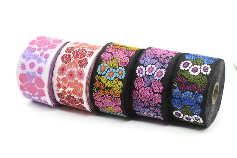 50 Mm Floral Embroidered Ribbon Sewing Trim Jacquard bing Etsy