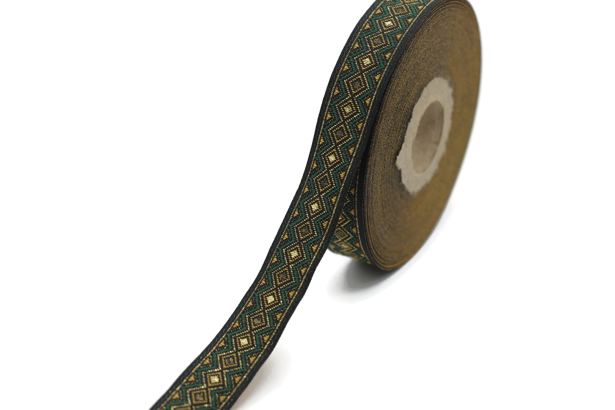 Triangle Shape Ribbons 15 Mm Green&gold Triangle Motive Jacquard Ribbons, (0.59 Inches), Craft ...