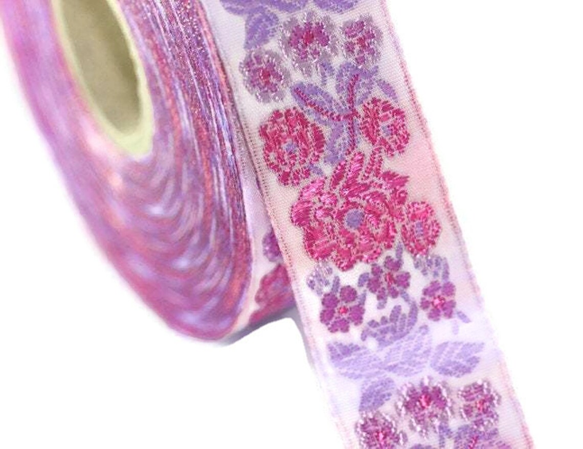 22 Mm Pink Floral Embroidered Ribbon 0.86 Inches Vintage | Etsy