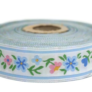 22 mm Blue/white Floral Jacquard ribbons (0.86 inches), woven ribbon, authentic ribbon, Sewing, Scroll Jacquard trim, vintage ribbons, 22947