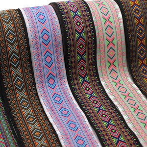 50 mm Hippie Motif Ribbon (1.96 inches), Woven Trim, Ethnic Ornament Ribbon, Boho Style Trim, 50995