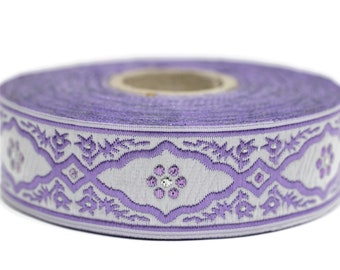 25 mm Andalusia Purple Jacquard ribbon, (0.98 inches), trim by the yard, Embroidered ribbon, Sewing trim, Scroll Jacquard trim, 25800