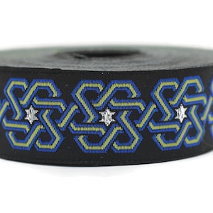 25 mm Stars Motive Blue jacquard ribbons (0,98 inches) Fabric trim, jacquard trim, craft supplies, collar supply, jacquard border, 25974
