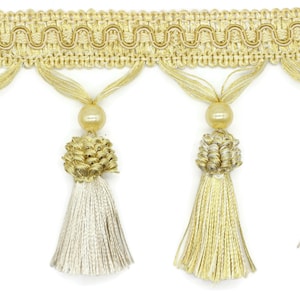 115 mm Gold Tassel Fringe Trim, 4.52 inches Gimp Header, lampshade trim by the yard, Fringe for Drapery, Tassel trim, Curtain Trim Rosa07