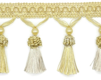 115 mm Gold Tassel Fringe Trim, 4.52 inches Gimp Header, lampshade trim by the yard, Fringe for Drapery, Tassel trim, Curtain Trim Rosa07