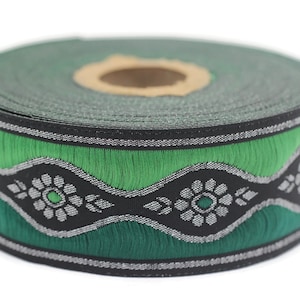 35 mm Zielona wstążka Royal Blossom (1,37 cala), wstążka z haftem kwiatowym, idealna do dekoracji domu, artykuły rzemieślnicze, wstążka żakardowa, lamówka, 35924